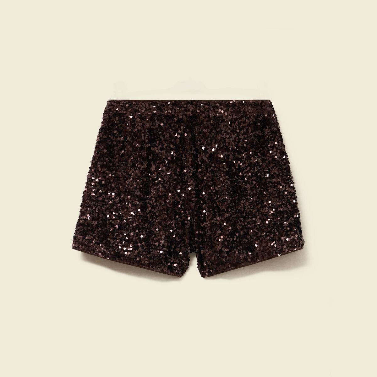 Short ajust&eacute; taille haute doubl&eacute; marron femme