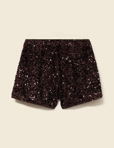 Short ajust&eacute; taille haute doubl&eacute; marron femme