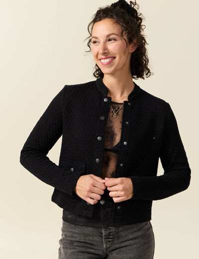 Veste droite courte col mao noir femme
