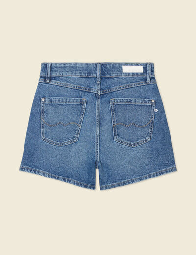 Jupe-short droite en jean denim stone femme