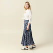 Jupe longue droite fluide bleu marine femme