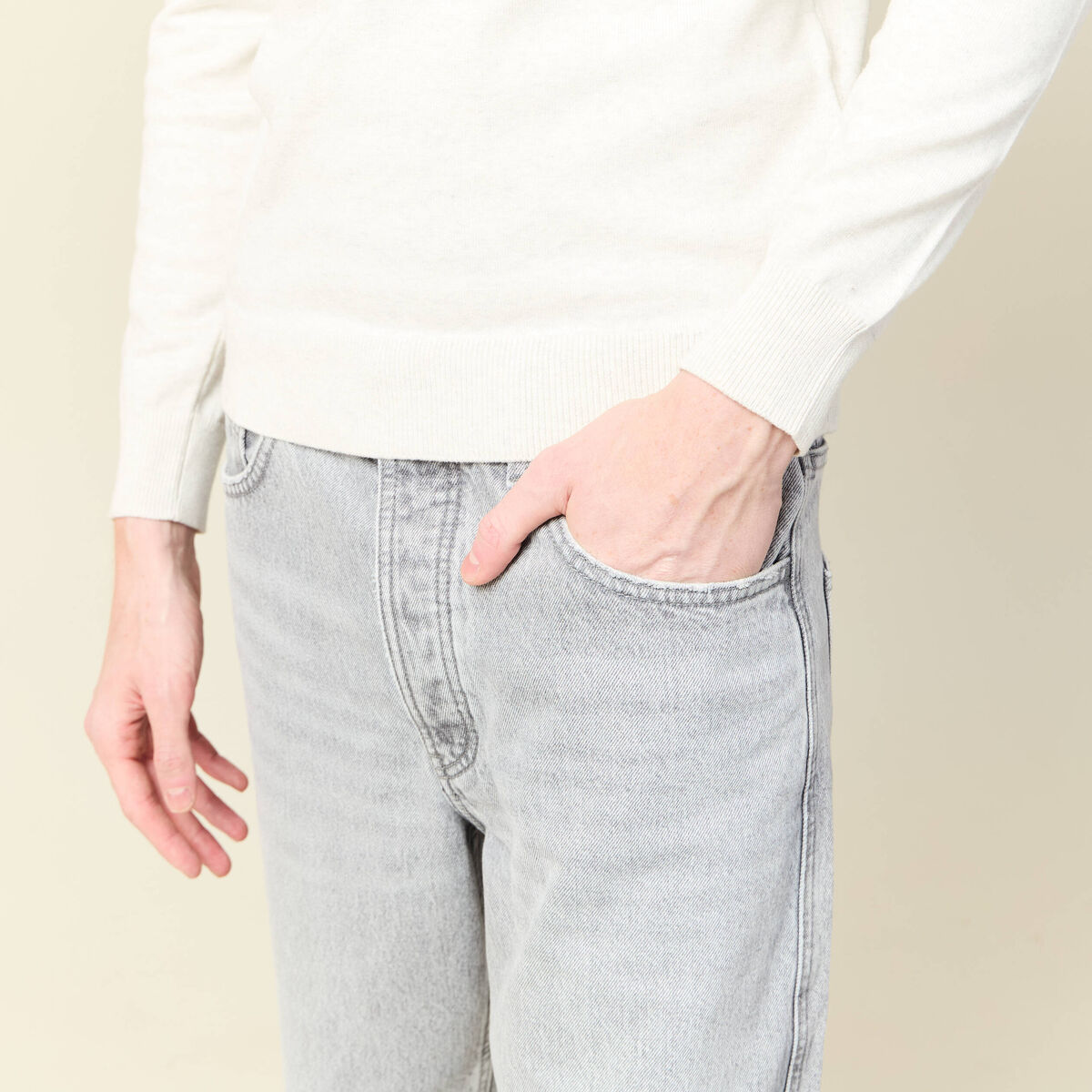 Pull manches longues ecru homme
