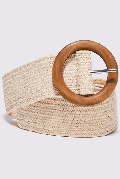 Ceinture tressée boucle ronde ecru femme