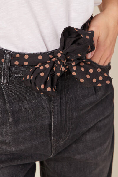 Jeans slouchy ceinturé denim noir femme