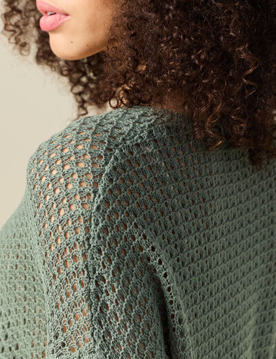Pull col en V éco-responsable vert kaki femme