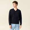 Pull fin col v manches longues bleu marine homme