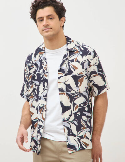 Chemise boyfriend manches courtes bleu marine homme