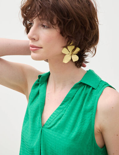 Top sans manches col tailleur vert femme