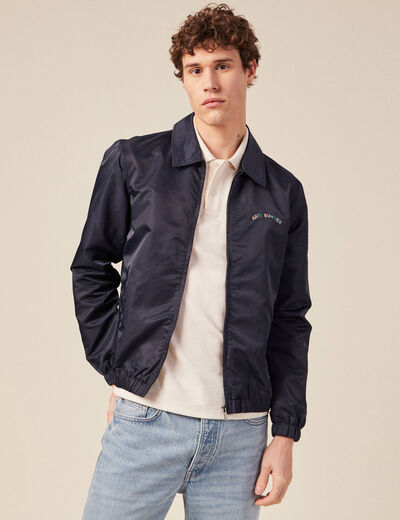 Veste broderie bas resserr&eacute; bleu marine homme