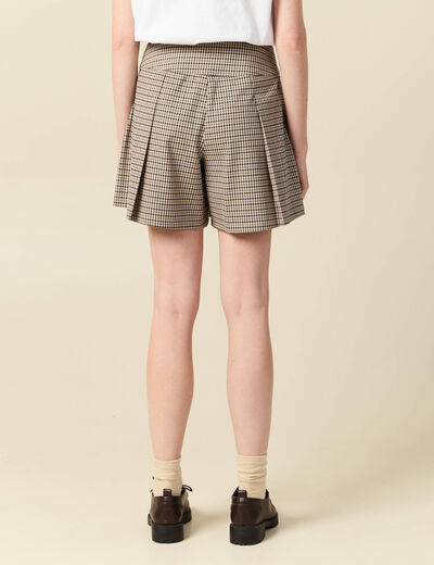 Short pliss&eacute; taille haute fluide marron femme