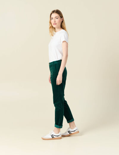 Pantalon chino velours côtelé vert canard femme