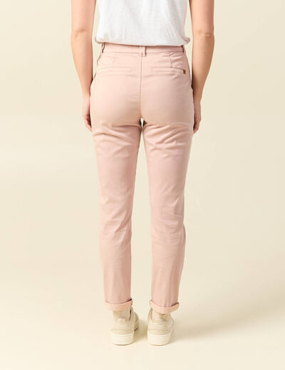Chino cigarette 7/8&egrave;me taille haute rose clair femme