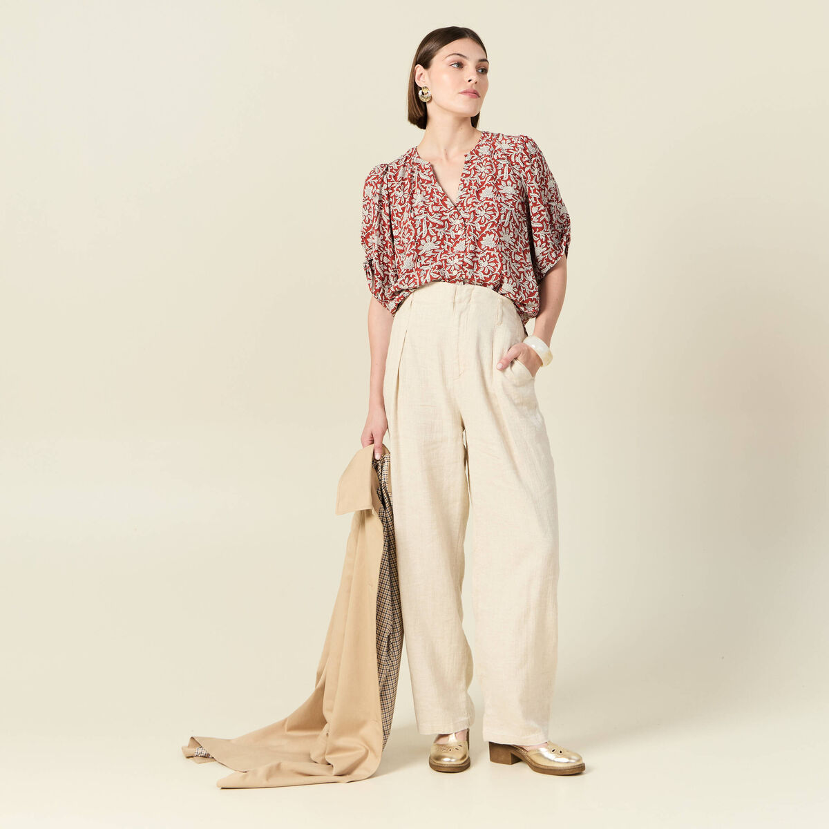 Blouse manches courtes bleu gris femme