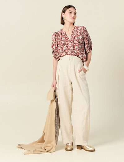 Blouse manches courtes bleu gris femme