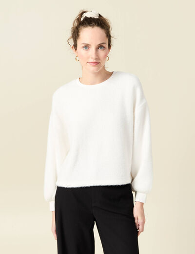 Sweat manches longues ecru femme
