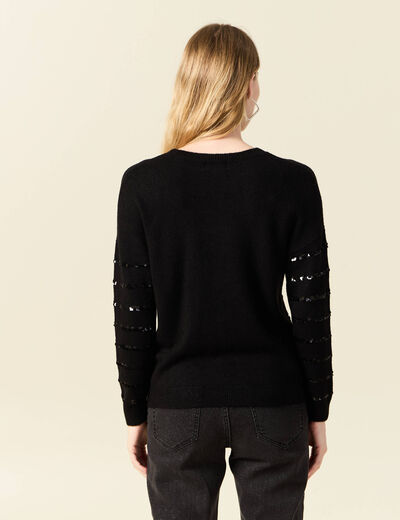 Pull manches longues sequins noir femme
