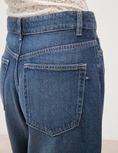 Jeans barrel 7/8&egrave;me taille standard denim brut clean femme