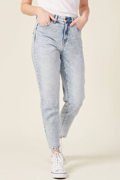 Jeans mom 7/8ème denim snow bleu femme