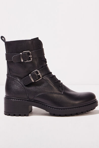 Bottines à talons en cuir noir femme