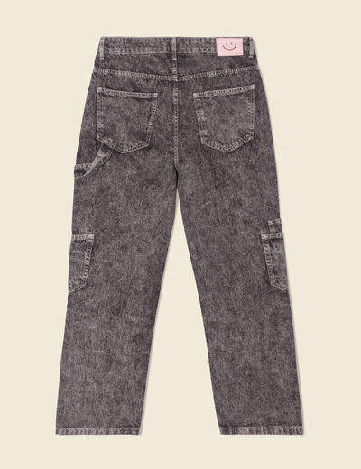 Jeans cargo taille haute noir femme