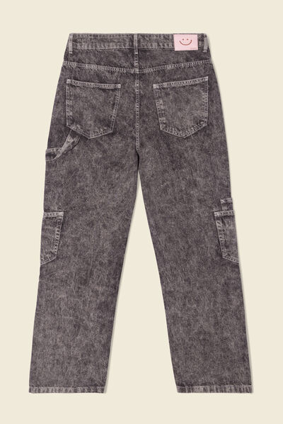 Jeans cargo taille haute noir femme