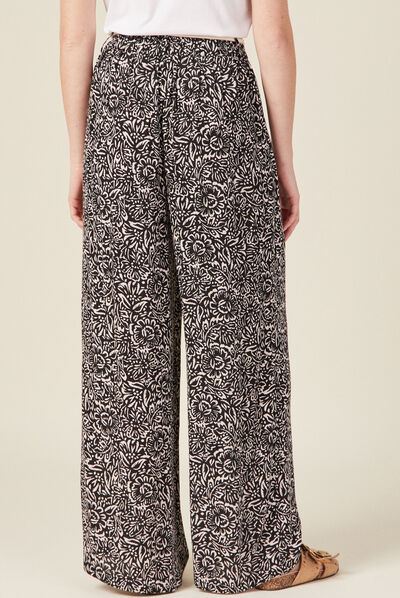 Pantalon large fluide ceinturé noir femme