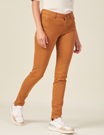 Pantalon slim marron femme