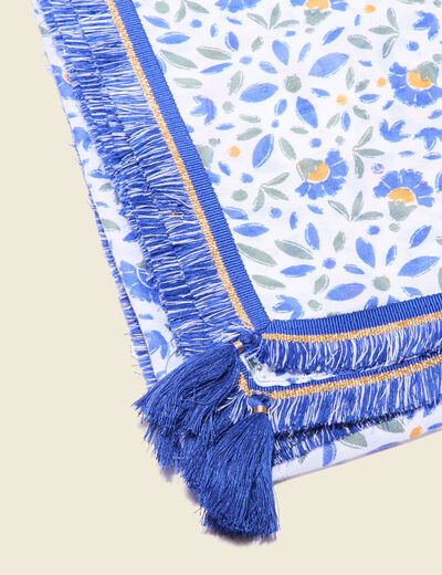 Foulard franges et pampilles bleu electrique femme