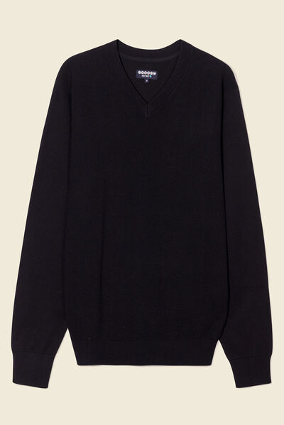 Pull col en V éco-responsable noir homme
