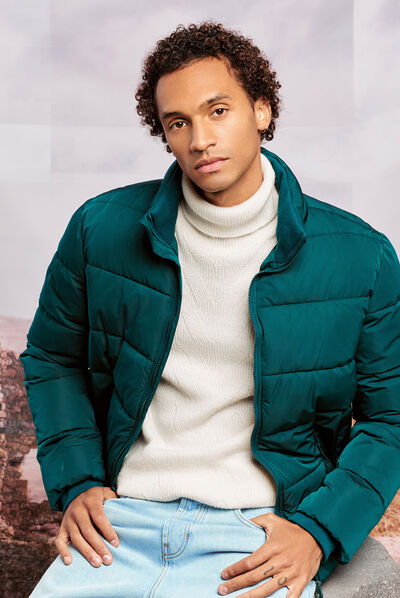 Doudoune droite zippée vert foncé homme