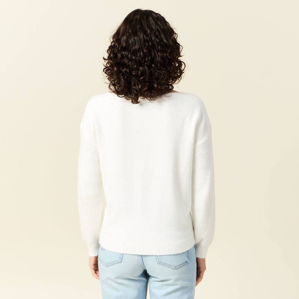 Pull manches longues ecru femme