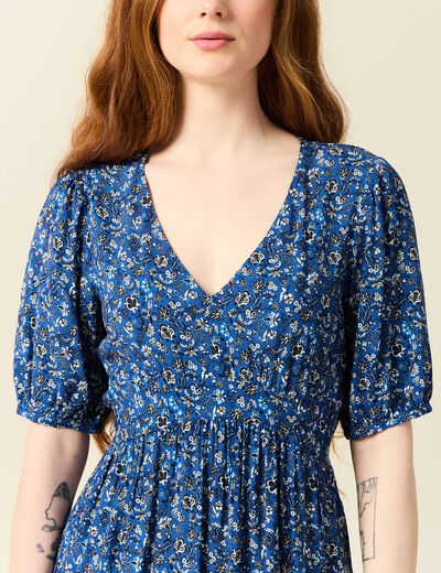 robe longue imprimée bleu femme