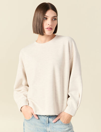 Sweat oversize col rond manches longues creme femme