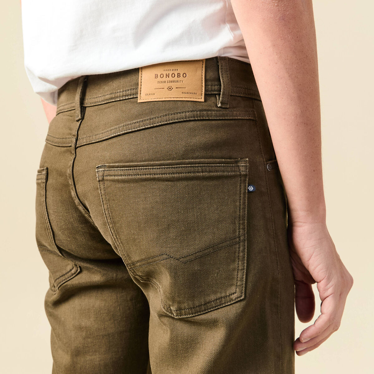 Jeans straight longueur 32 denim taupe homme