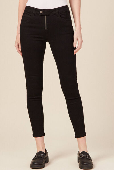 Jeans skinny zippé denim noir femme