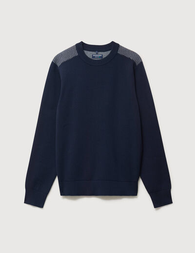 Pull droit fin col rond manches longues bleu marine homme