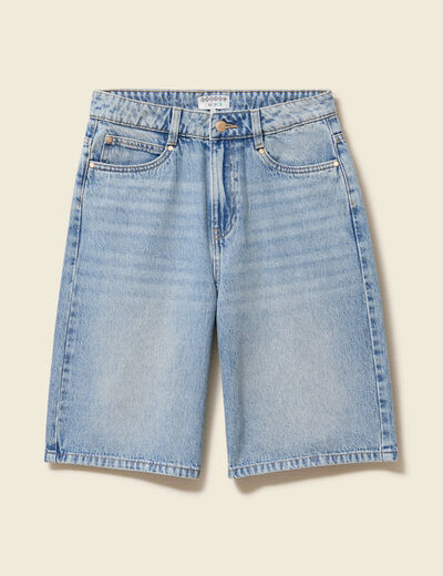 Bermuda large taille haute en coton denim used femme