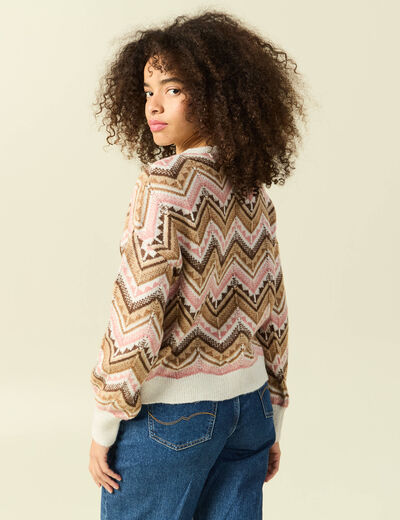 Pull col rond manches longues rose femme