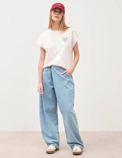 Jeans wide leg cropped taille bascul&eacute;e bleu ciel femme