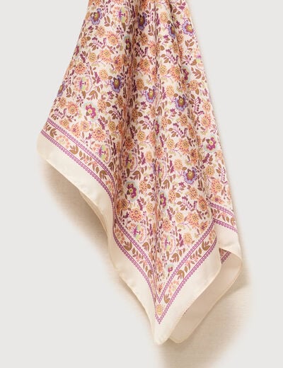 Foulard carr&eacute; satin ecru femme