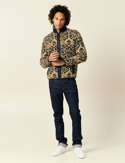 Gilet manches longues zippé sherpa beige homme