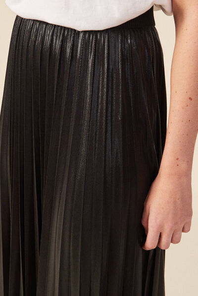 Jupe midi évasée plissée noir femme