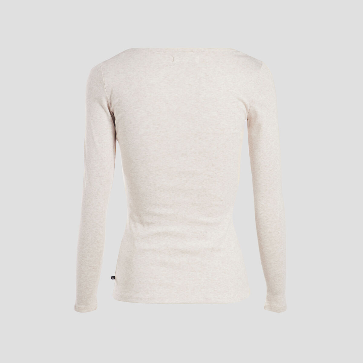 T-shirt cintr&eacute; manches longues col rond beige femme