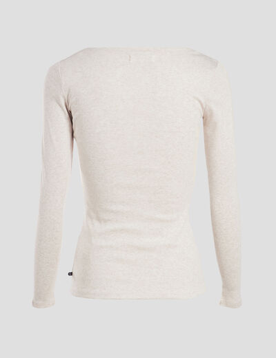 T-shirt cintr&eacute; manches longues col rond beige femme