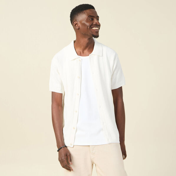 Chemise manches courtes tricot ecru homme