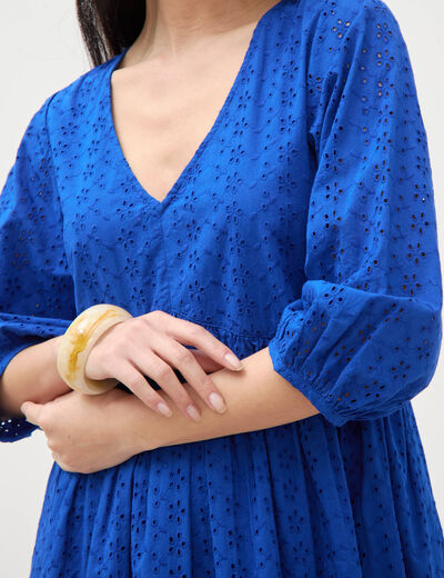 Robe droite courte col v manches 3/4 bleu electrique femme