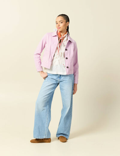 Chemise brod&eacute;e en coton manches longues ecru femme