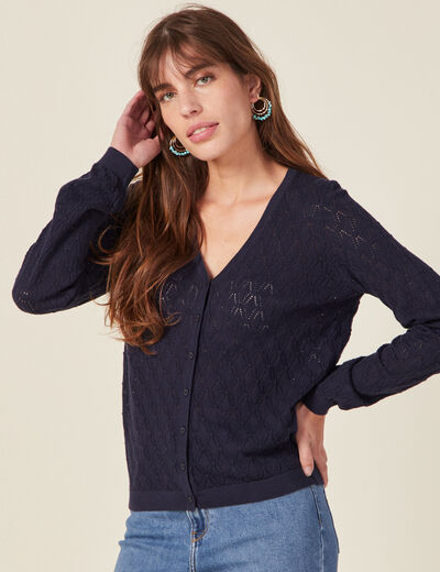 Gilet col en V boutonné bleu marine femme