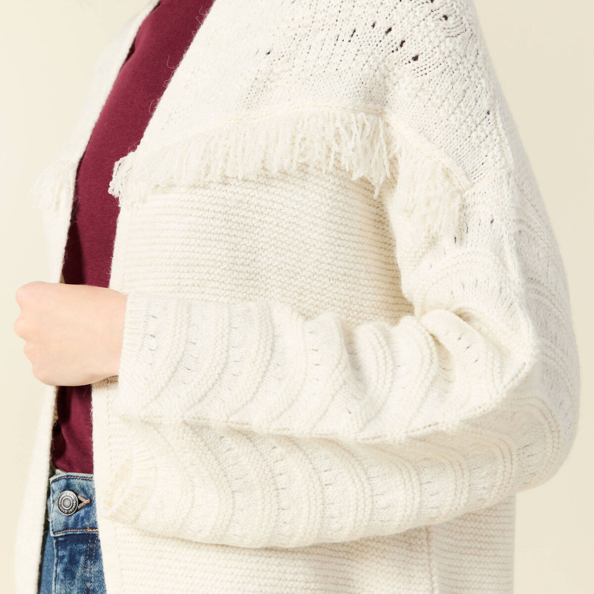 Gilet manches longues ecru femme
