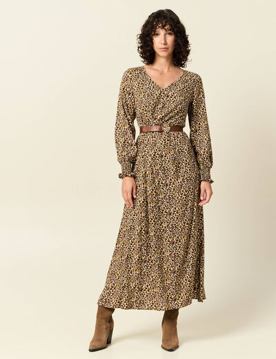 Robe longue &eacute;vas&eacute;e taupe femme